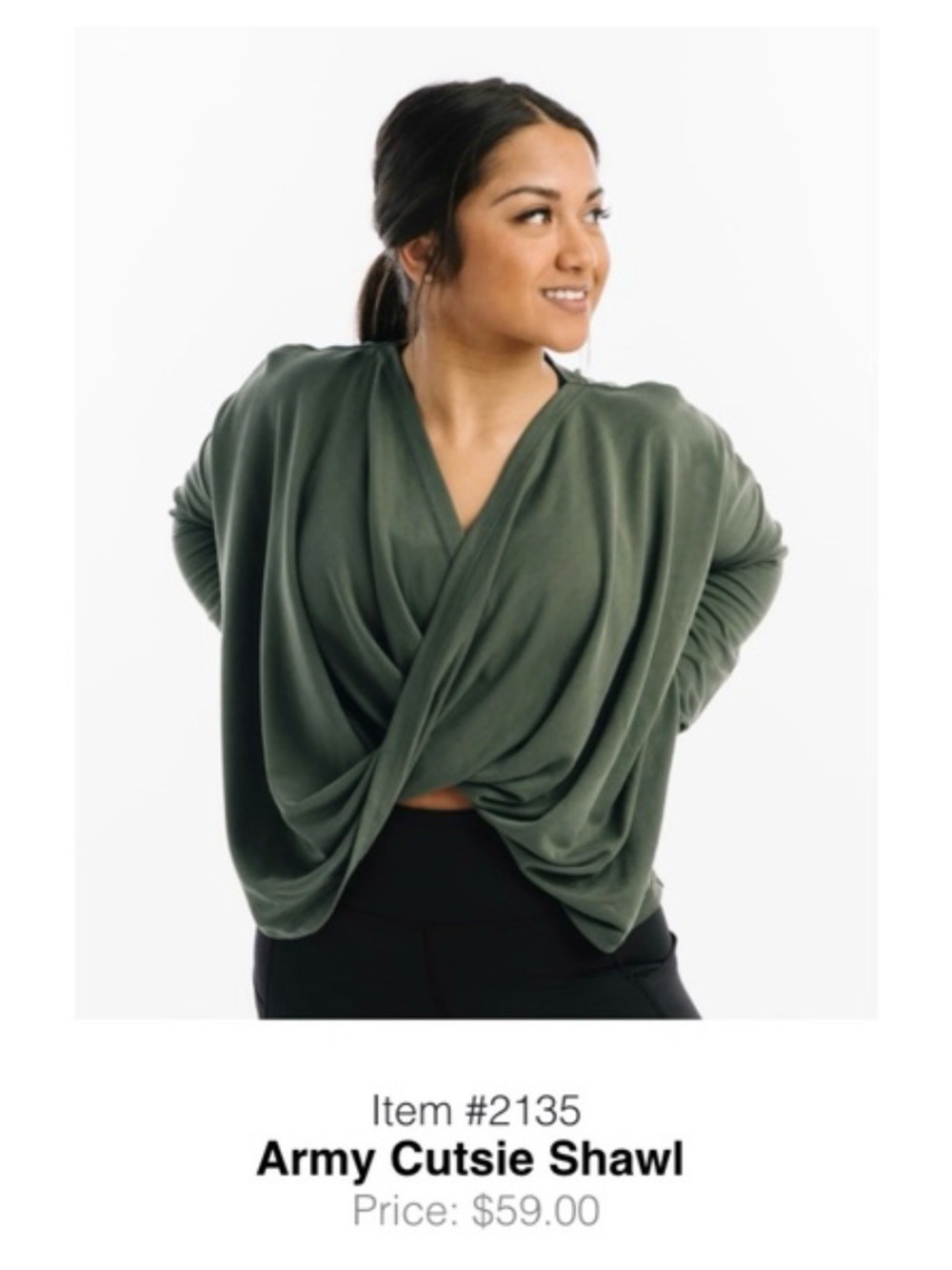 ZYIA Olive Green Draped Crossover Long Sleeve Top - Picture 7 of 7